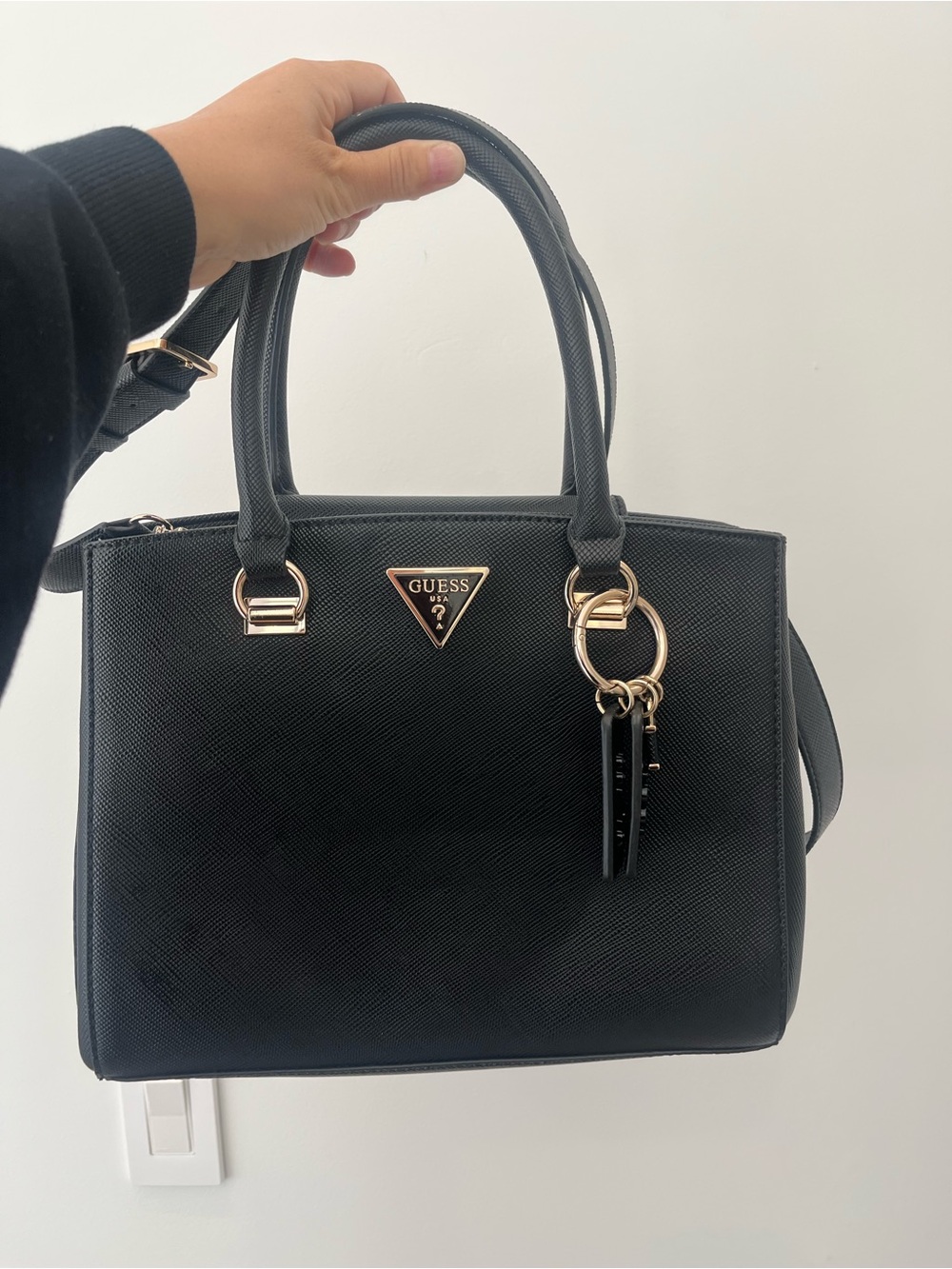 GUESS Black Satchel with Gold-Tone Accents